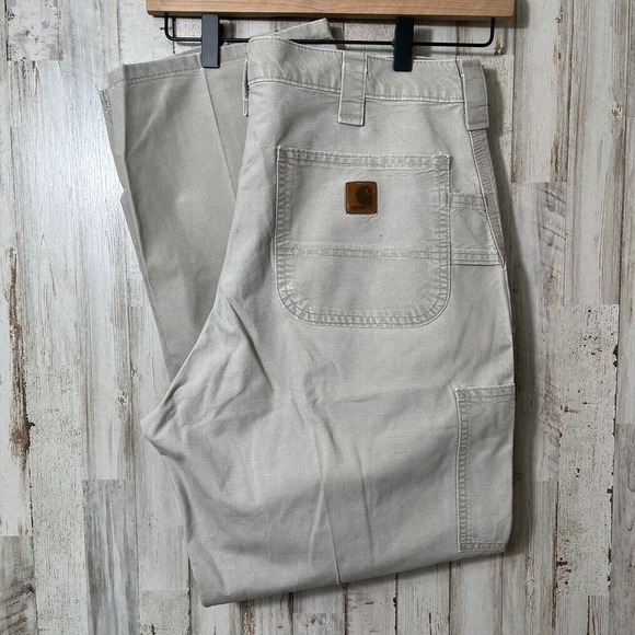 Vintage 90s Carhartt Cream Carpenter Cargos Pants Mens Size 36 x 31‎ - Picture 1 of 5